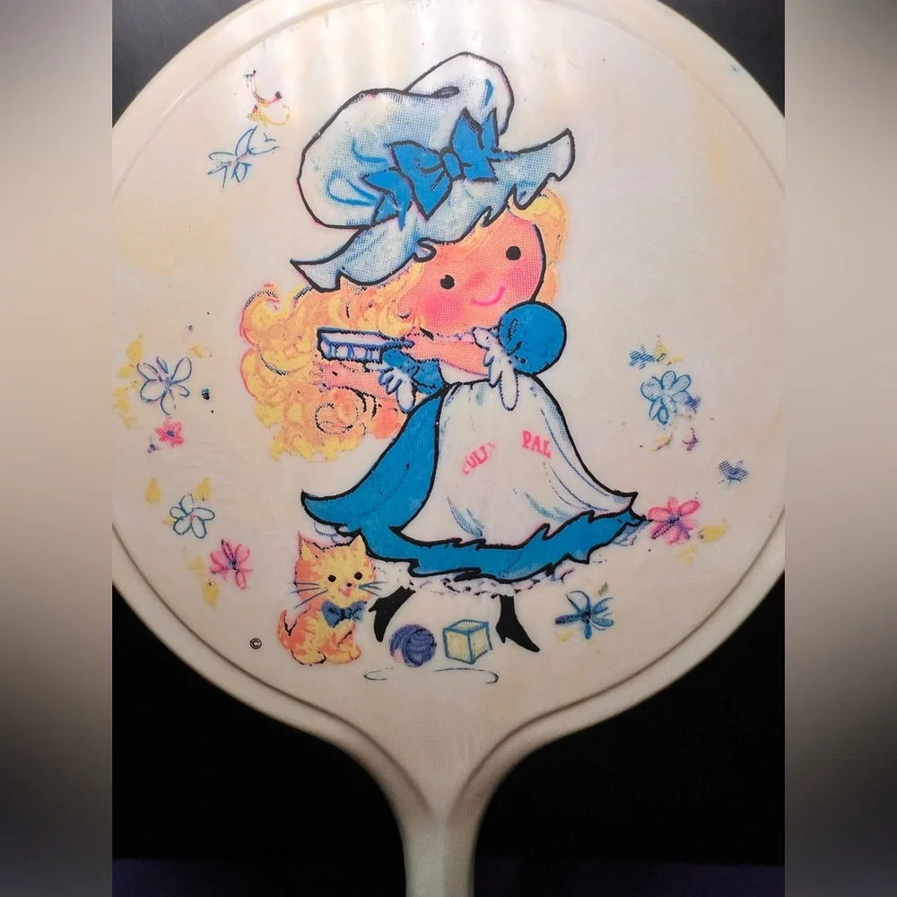 Vintage 1974 Polly Pal Hand mirror White With Handle